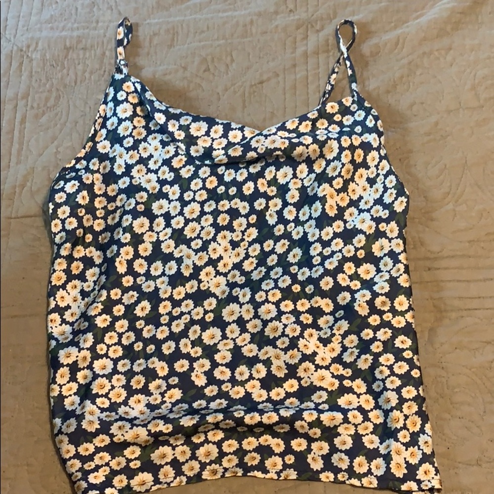 Small, navy flower print tank top